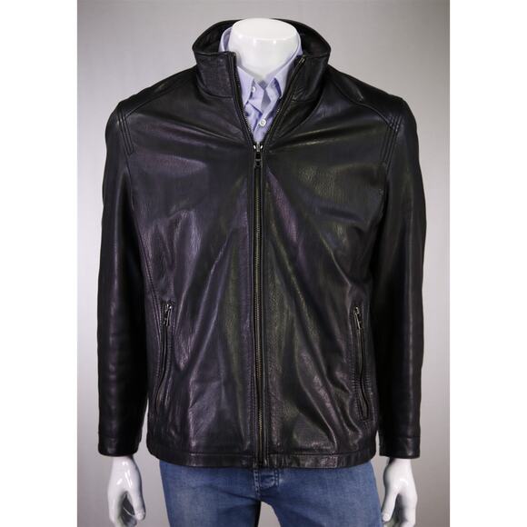 Andrew Marc Black Genuine Leather w/ Wool Removable Liner Biker Jacket Men Large - Picture 1 of 10
